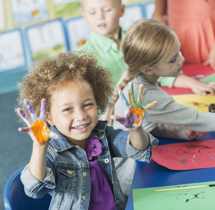 A child fingerpainting